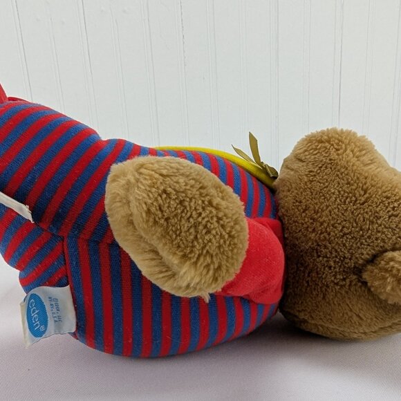 Vintage Eden Brown Teddy Bear Plush 12" Stuffed Animal 123 Red Blue Pajamas - Picture 5 of 11